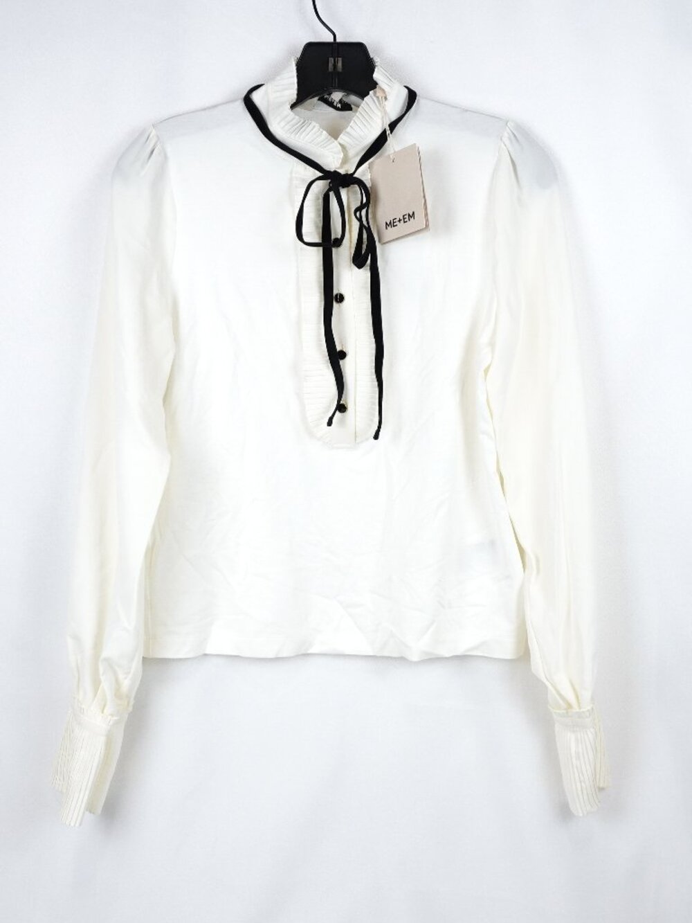 ME+EM Layering Frill Trim Blouse + Tie In Light Cream - Women's Size 6 - NWT